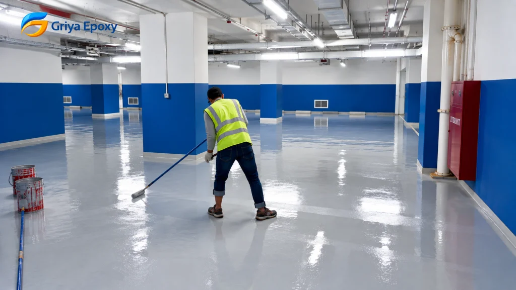 Hasil pekerjaan epoxy basement Menara Astra