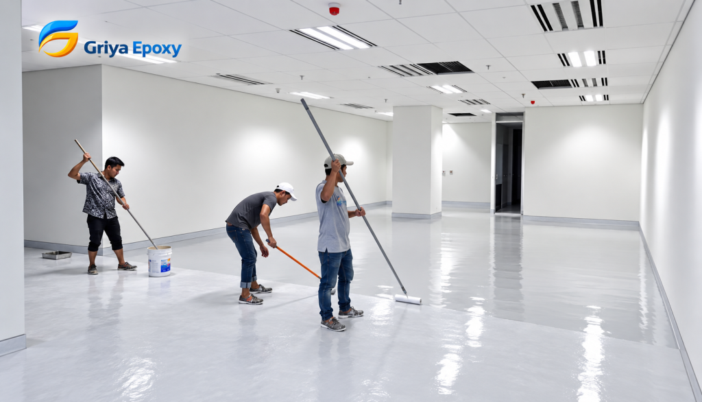 Pekerjaan epoxy lantai warehouse Herbalife di Cilandak